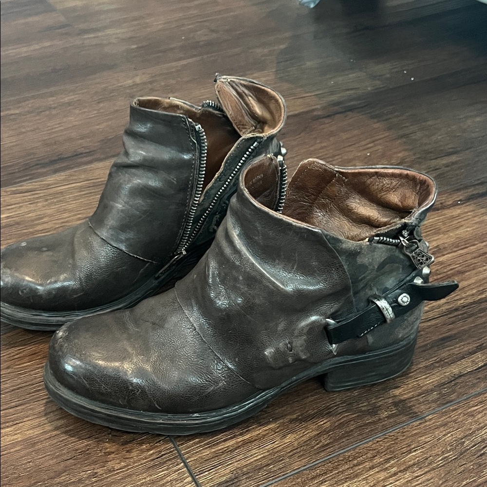 A.S.98 Distressed Ankle Boots with Buckle